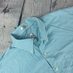 Peter Millar Shirt Mens Large Seaside Finish Button Up Blue Gingham Plaid Casual